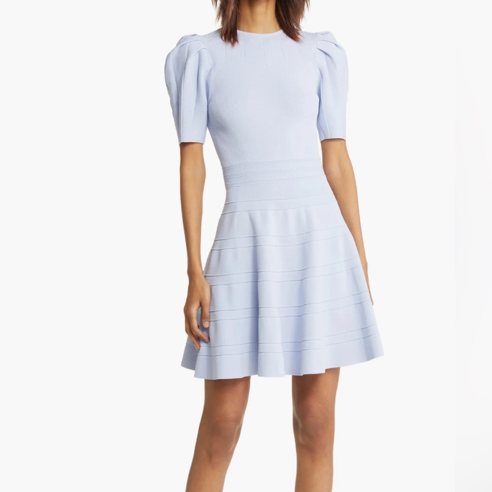 Ted Baker London Baby Blue Velvey Puff Sleeve Women's Dress Size 0